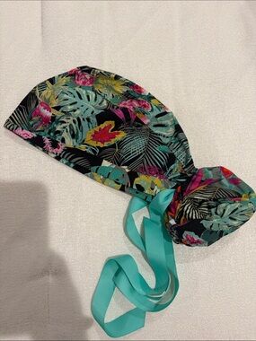 Kids Tropical Print Headscarf with Teal Ties